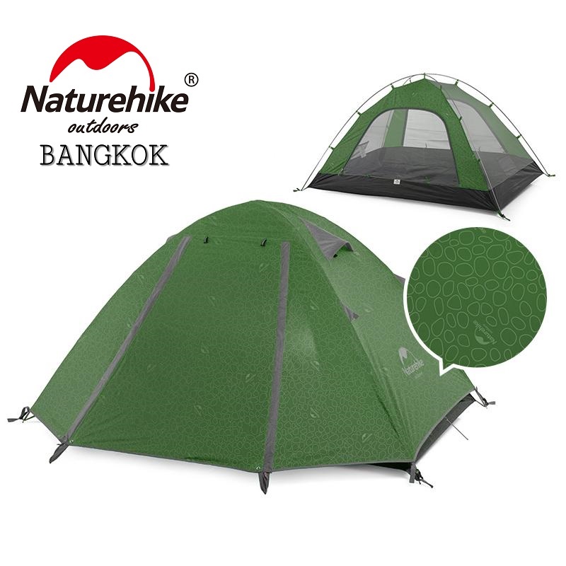 Naturehike P-Series aluminum pole tent with new material 210T65D embossed design 2 man forest green